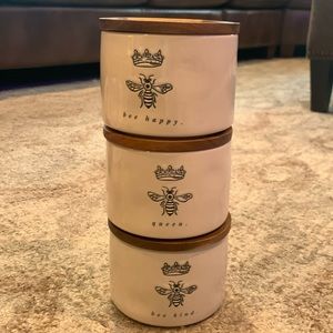 Rae Dunn Artisan Collection Bee Wood Lid Canister Set